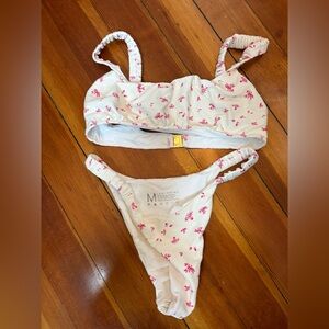 Leni Swims Cream & Pink Floral Ribbed Bikini Set Size M